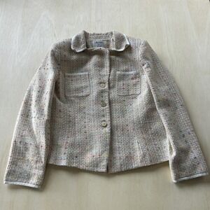 Le Suit Cream Tweed Button-Front Blazer with Multicolor Flecks
